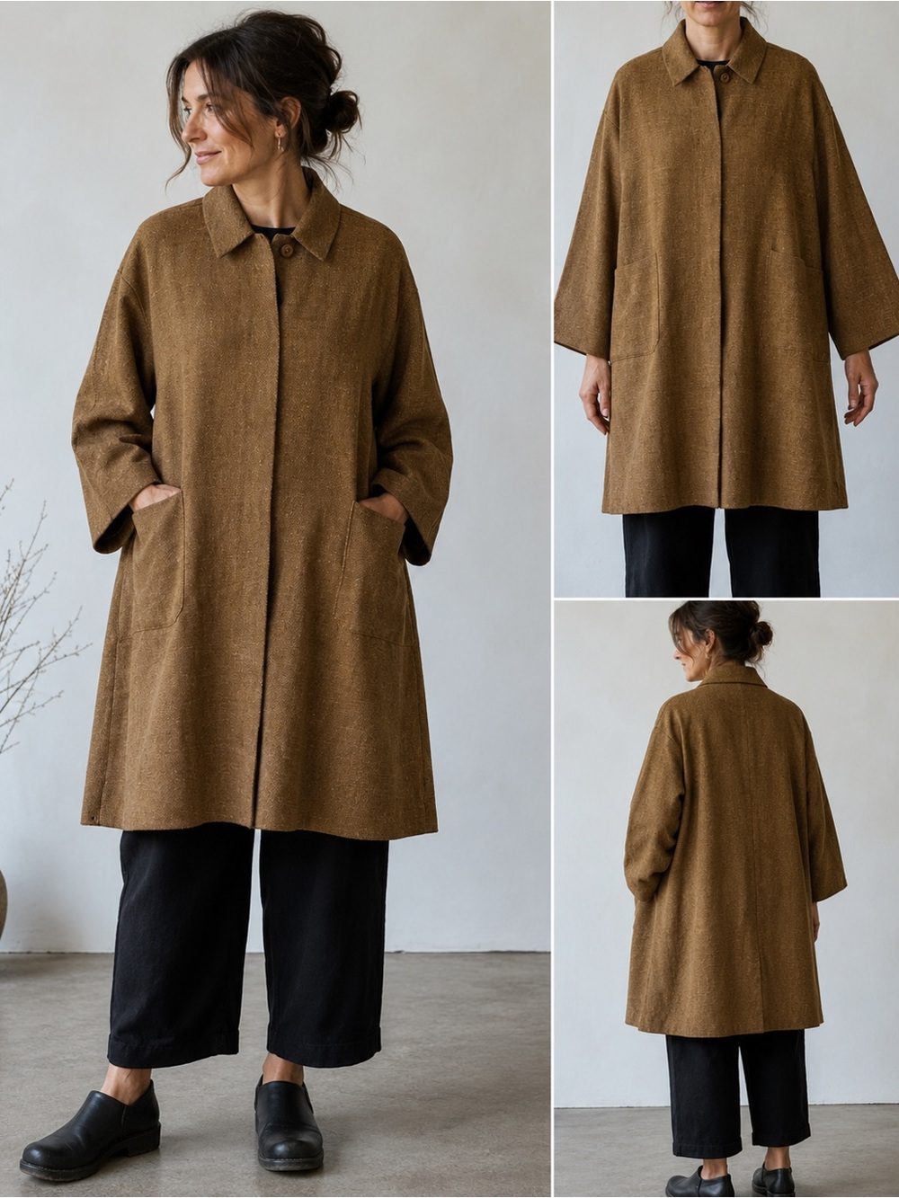 BOBOUTIC Italy Linen Silk Blend Oversized Coat Jacket Small Minimalist Lagenlook